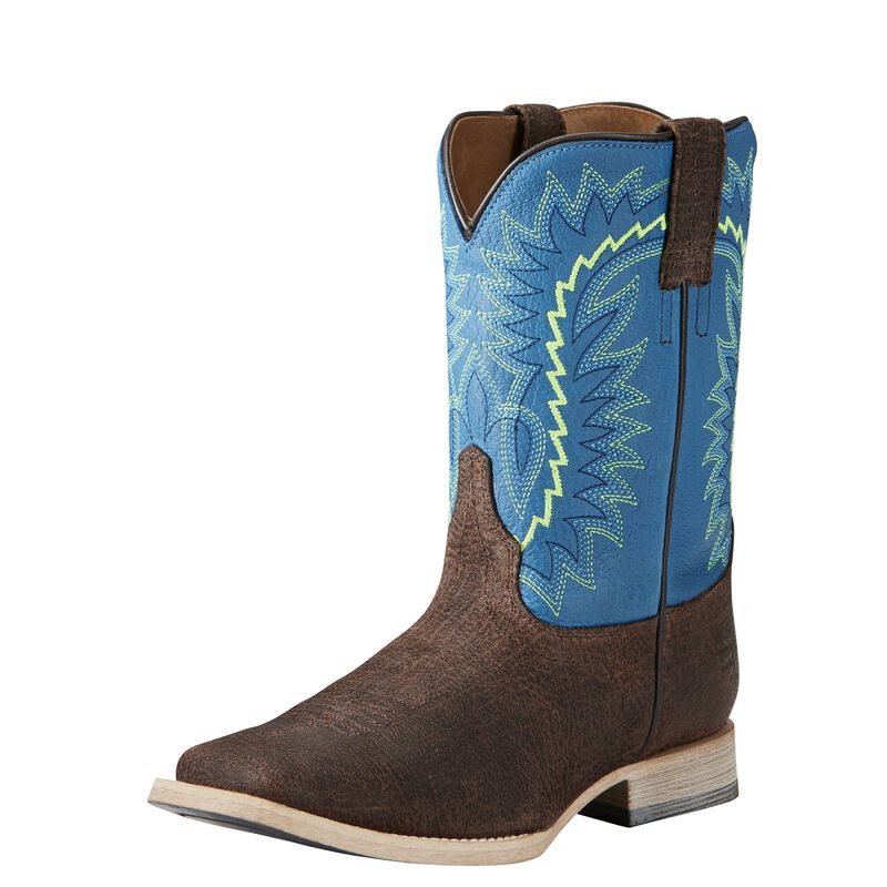 Ariat Relentless Elite Çikolata / Mavi Western Csizma Çocuk (26878-880)